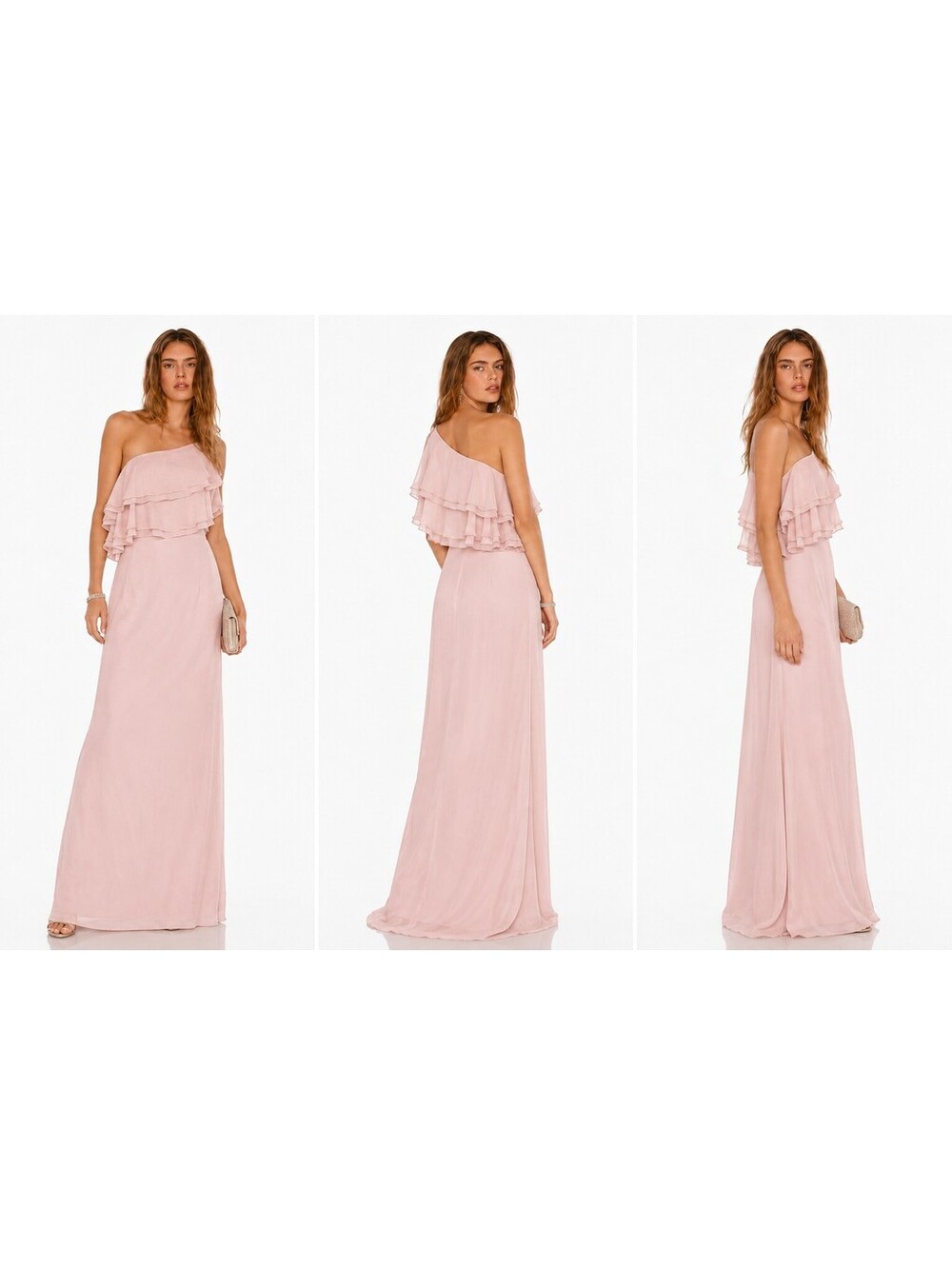 Aidan Mattox Maxi Dress Asymmetrical Pink Tiered Ruffle A-Line Party Barbie Sz 6
